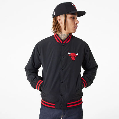 The Male model is wearing Chicago Bulls Team Script Black Bomber Jacket 5