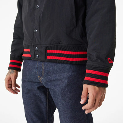 The Male model is wearing Chicago Bulls Team Script Black Bomber Jacket 4