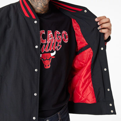 The Male model is wearing Chicago Bulls Team Script Black Bomber Jacket 3