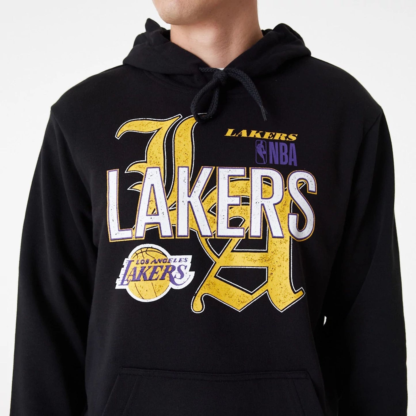 The Male model is wearing LA Lakers NBA Team Graphic Black Pullover Hoodie 5