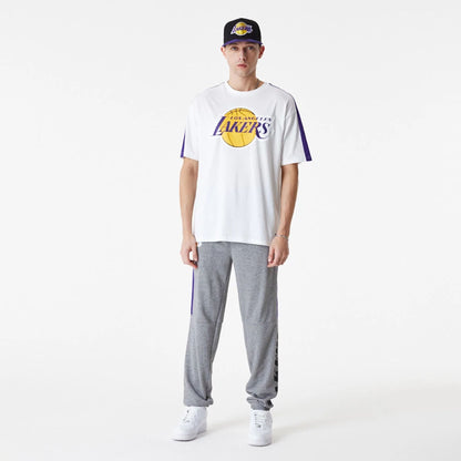 The Male model is wearing LA Lakers NBA Colour Block White Oversized T-Shirt 2