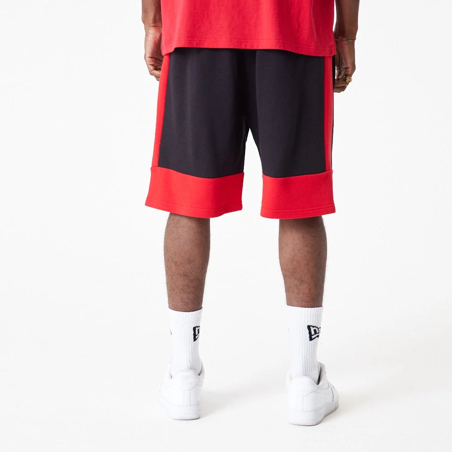 The Male model is wearing Chicago Bulls NBA Colour Block Black Shorts 3