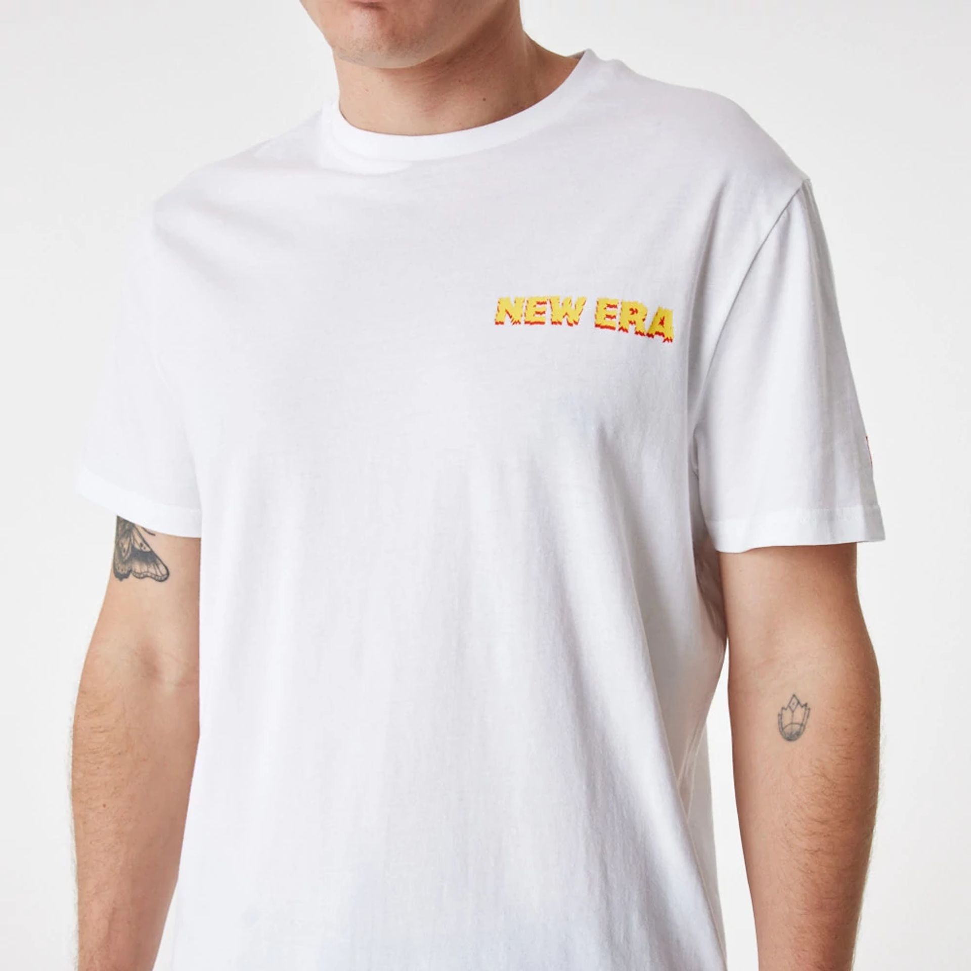 The Male model is wearing New Era Food Pizza White T-Shirt 3