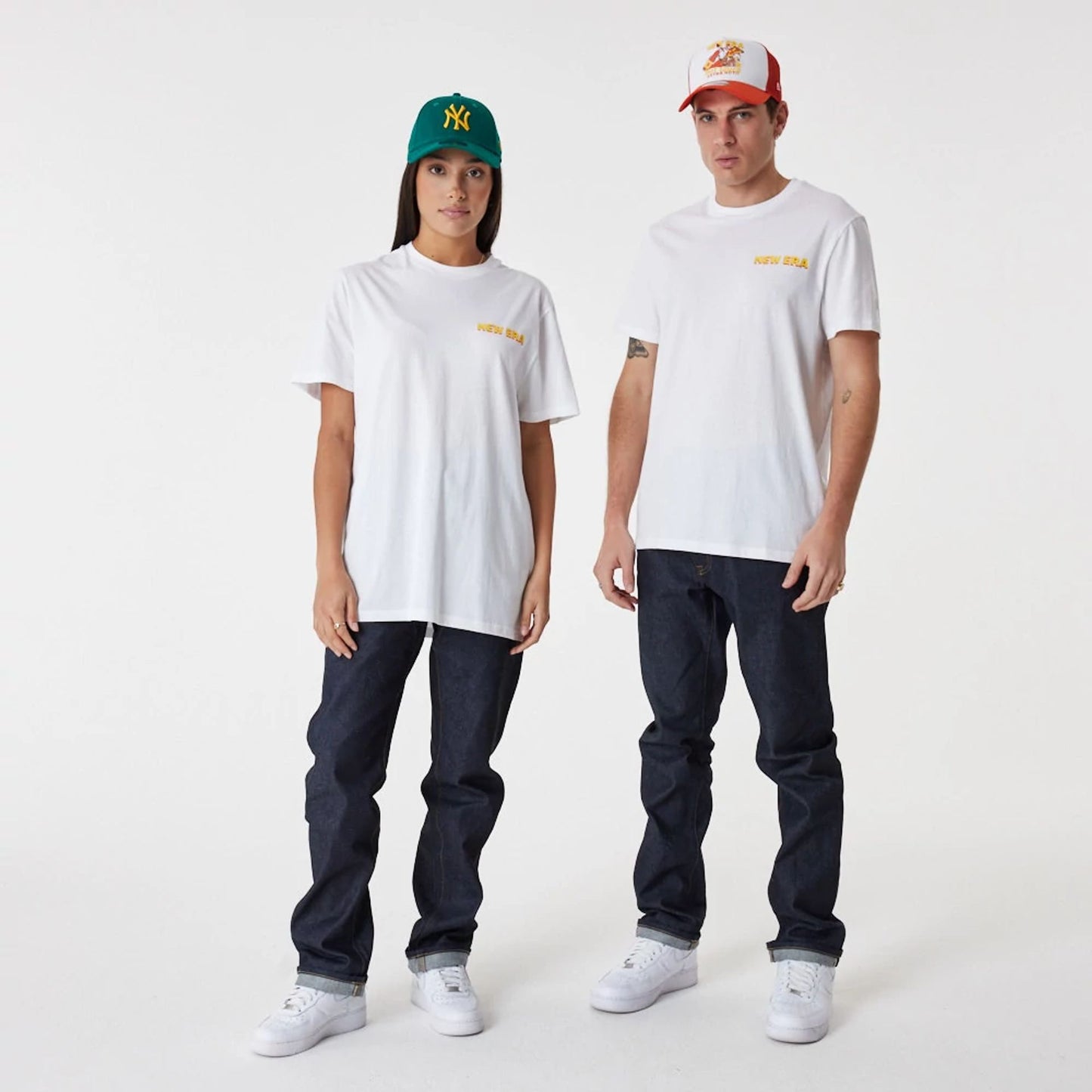 The Male model is wearing New Era Food Pizza White T-Shirt 4