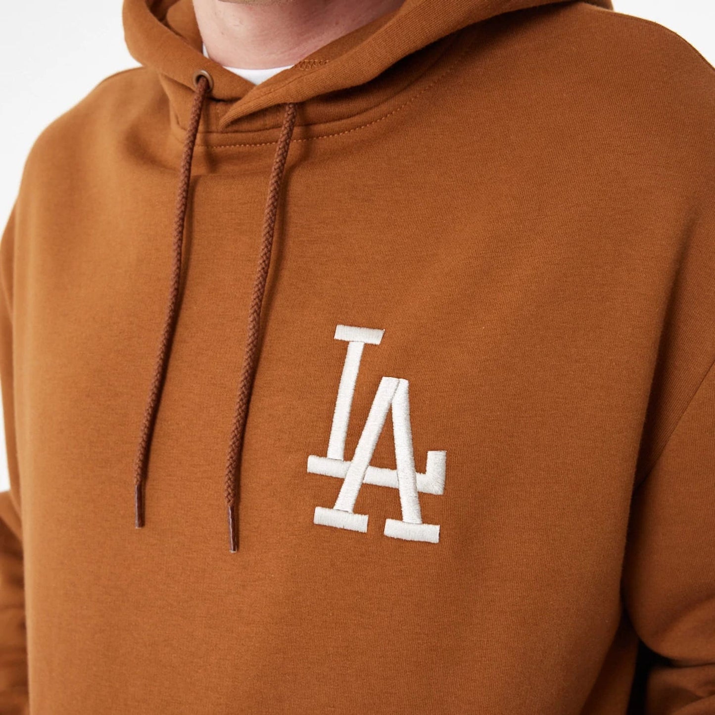 The Male model is wearing LA Dodgers League Essential Oversized Brown Hoodie 7