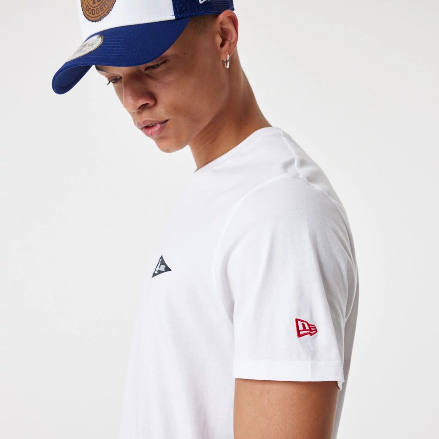 The Male model is wearing LA Dodgers MLB Flag Graphic White T-Shirt 5