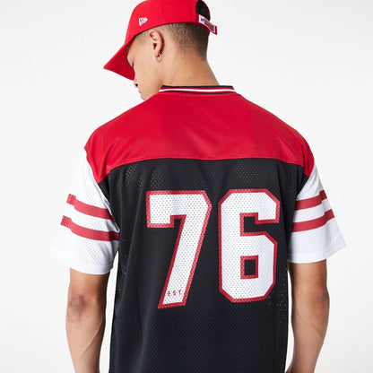 The Male model is wearing Tampa Bay Buccaneers NFL Mesh Black T-Shirt 2