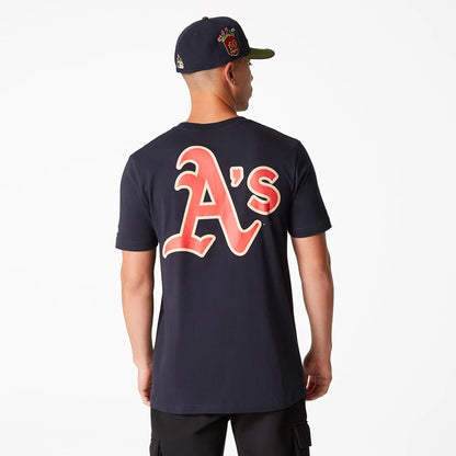 The Male model is wearing Oakland Athletics MLB Hook Up Navy T-Shirt 2