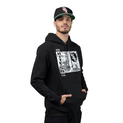 The Male model is wearing Chicago White Sox Tonal Wave Black Pullover Hoodie 2