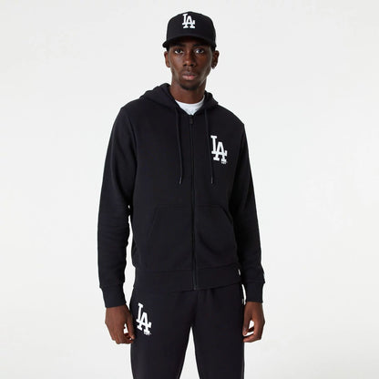 The Male model is wearing LA Dodgers MLB Essential Black Full Zip Hoodie 4