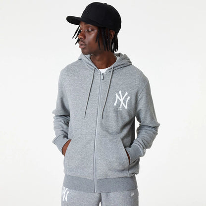 The Male model is wearing New York Yankees MLB Essential Grey Full Zip Hoodie 4