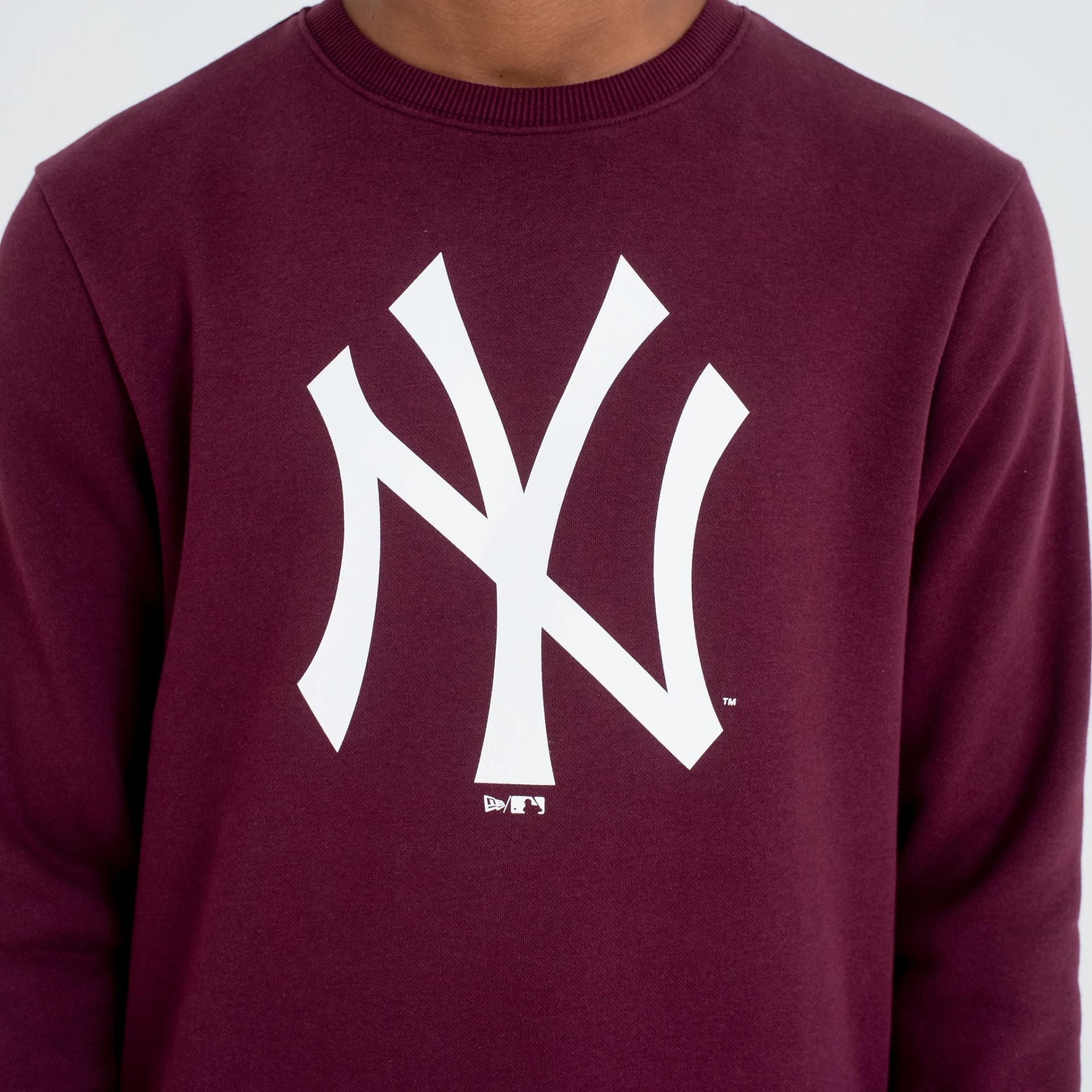 The Male model is wearing New York Yankees MLB Regular Dark Purple Crew Neck Sweatshirt 4