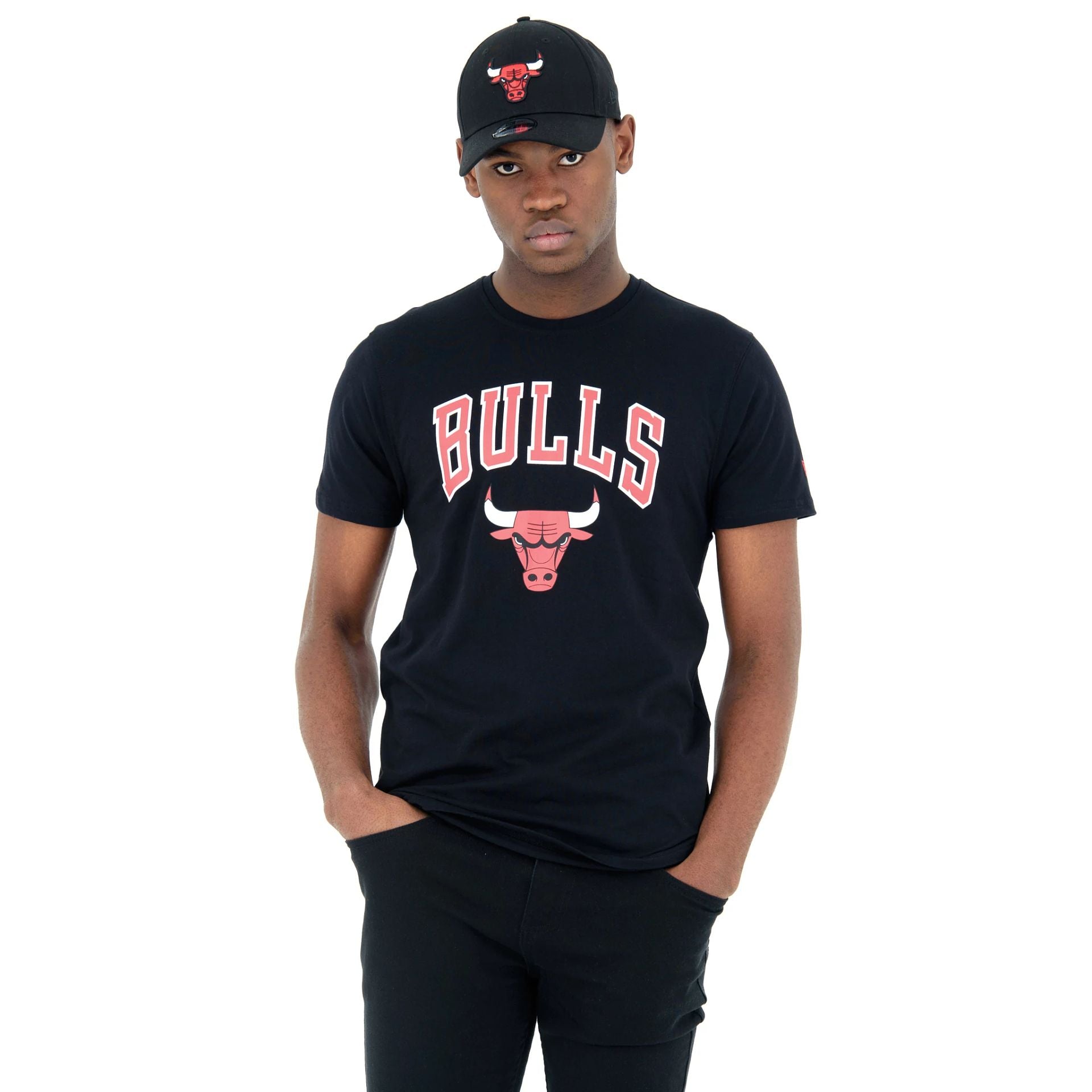 The Male model is wearing Chicago Bulls NBA Regular Black T-Shirt 1