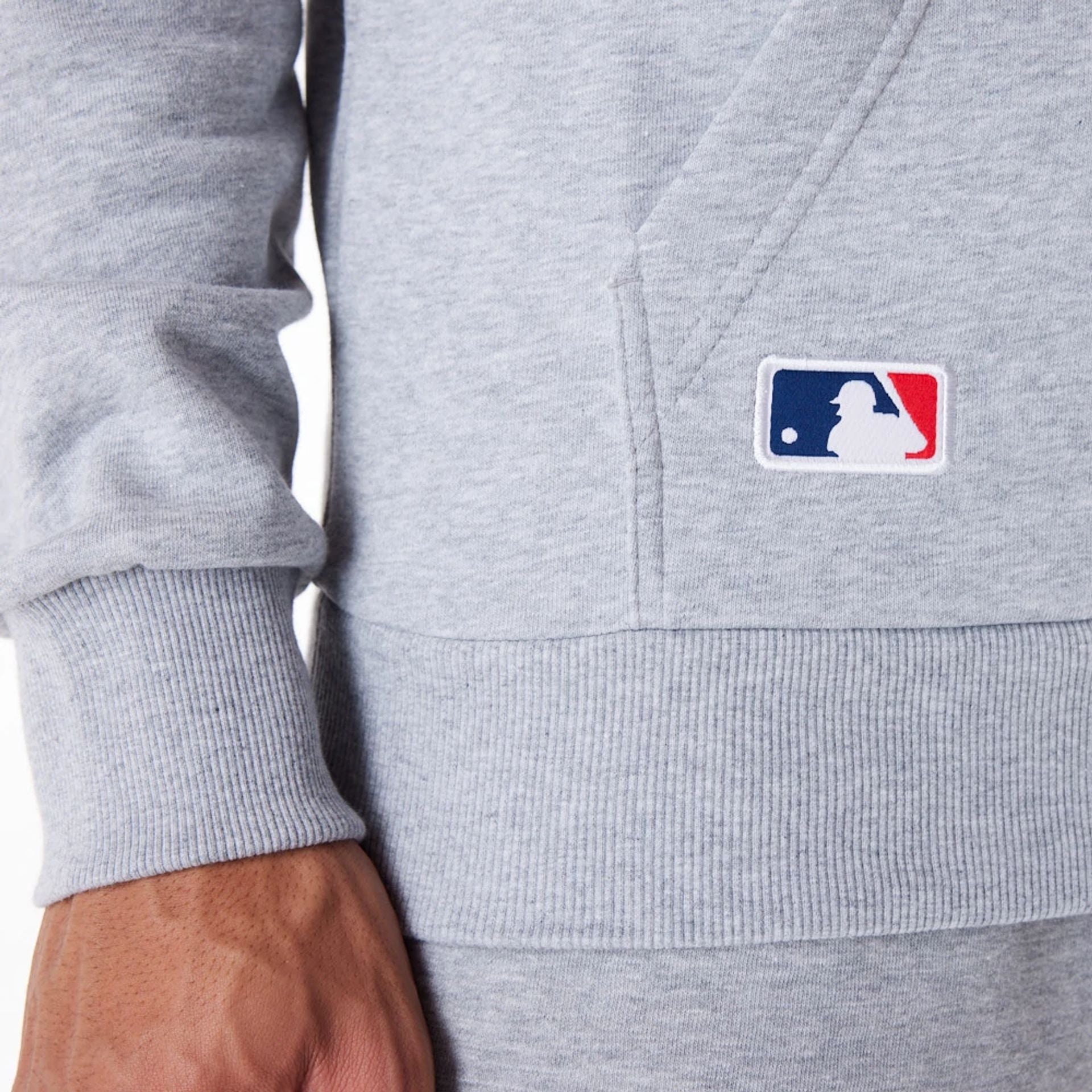 The Male model is wearing LA Dodgers MLB Regular Grey Pullover Hoodie 4