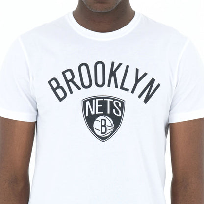 The Male model is wearing Brooklyn Nets NBA Regular White T-Shirt 3