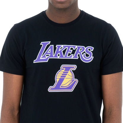 The Male model is wearing LA Lakers NBA Regular Black T-Shirt 3