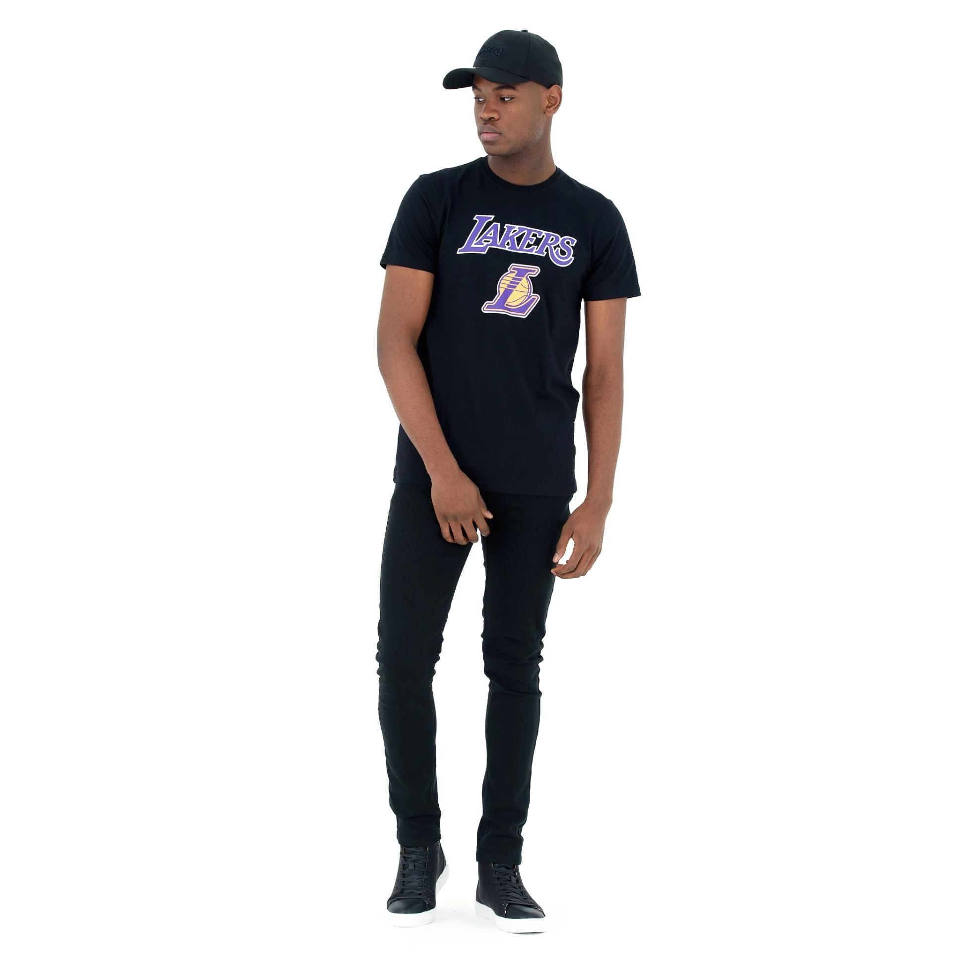 The Male model is wearing LA Lakers NBA Regular Black T-Shirt 5