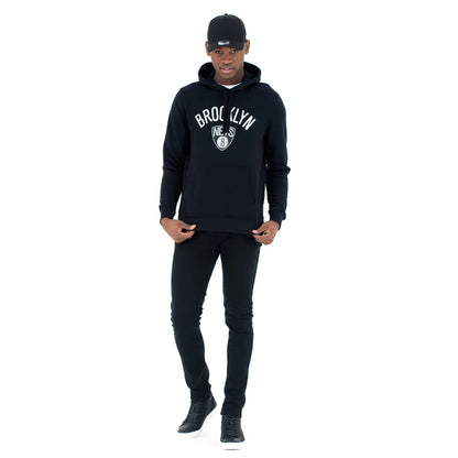 The Male model is wearing Brooklyn Nets NBA Regular Black Pullover Hoodie 5