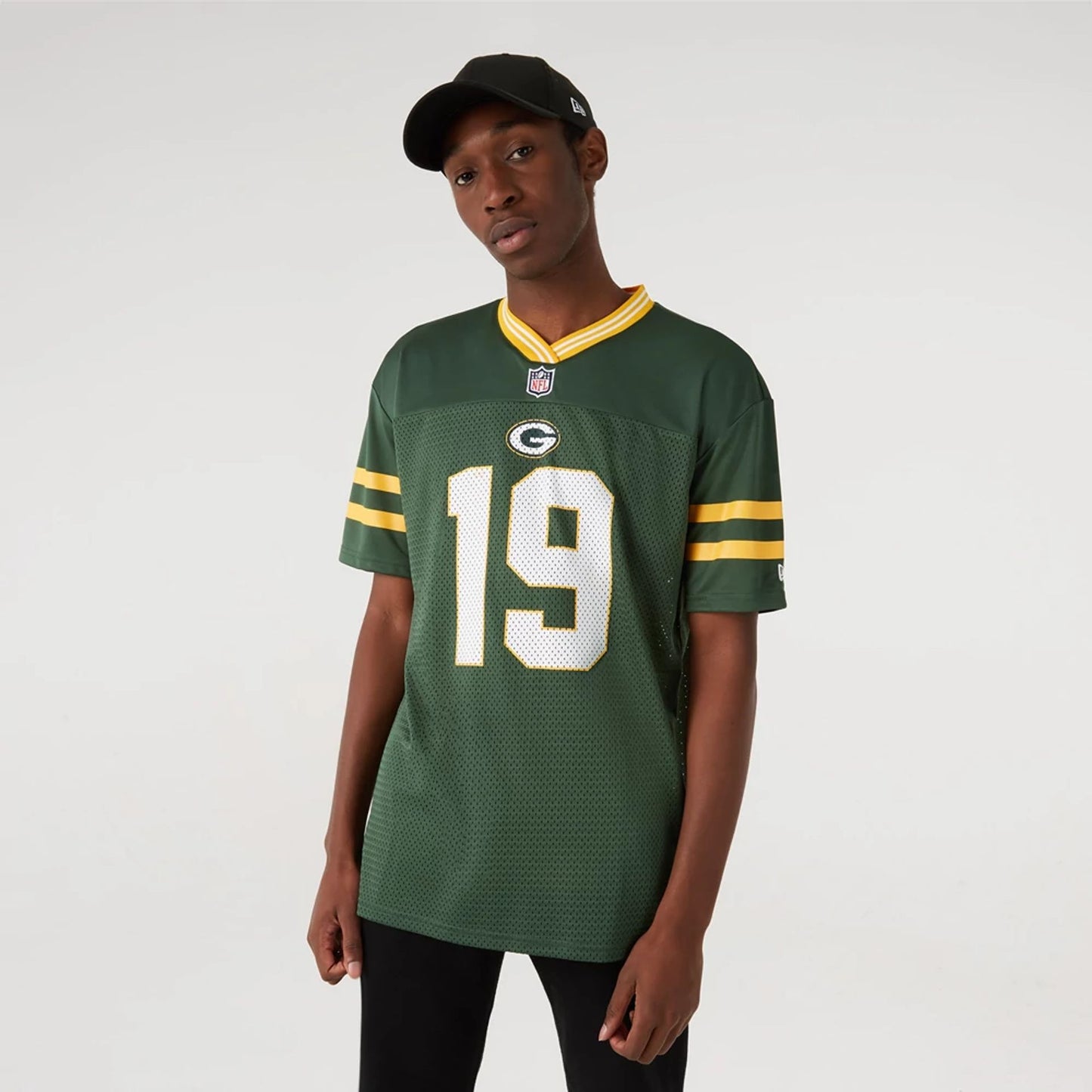 The Male model is wearing Green Bay Packers NFL Dark Green Mesh T-Shirt 1