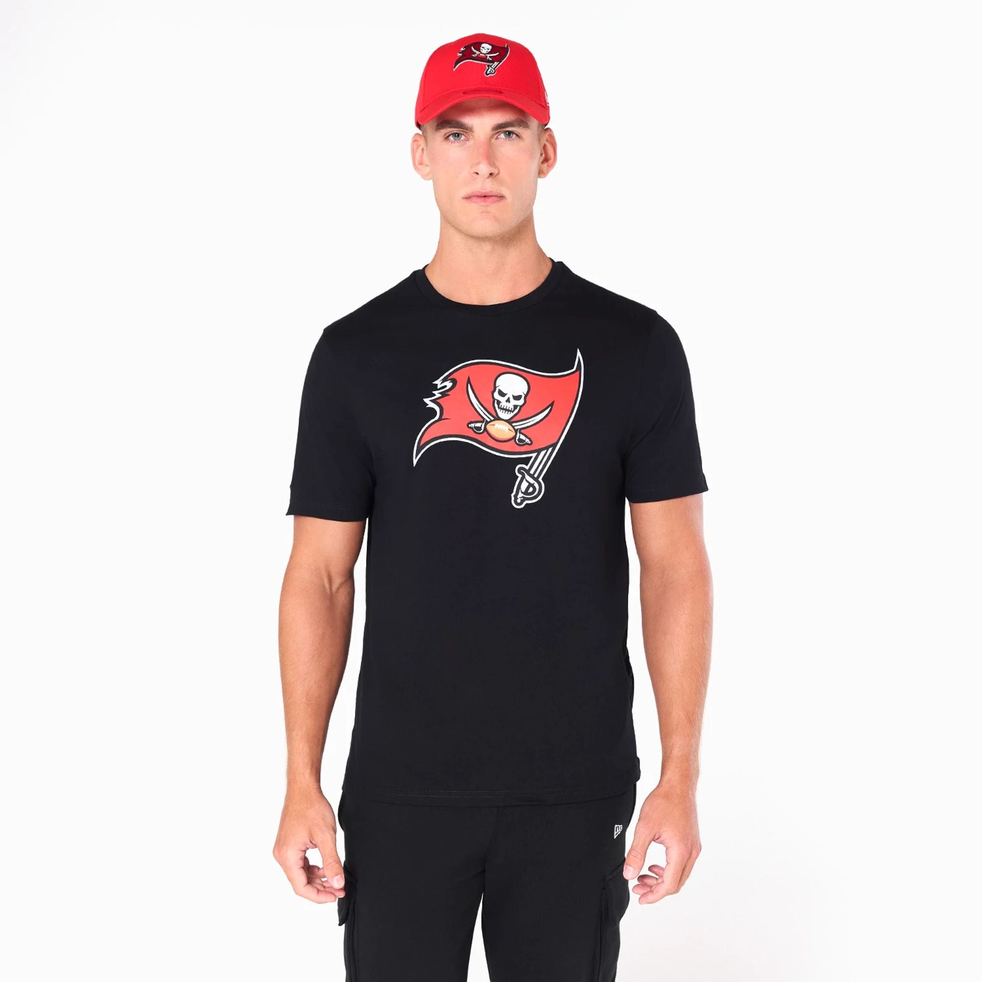 The Male model is wearing Tampa Bay Buccaneers NFL Black T-Shirt 1