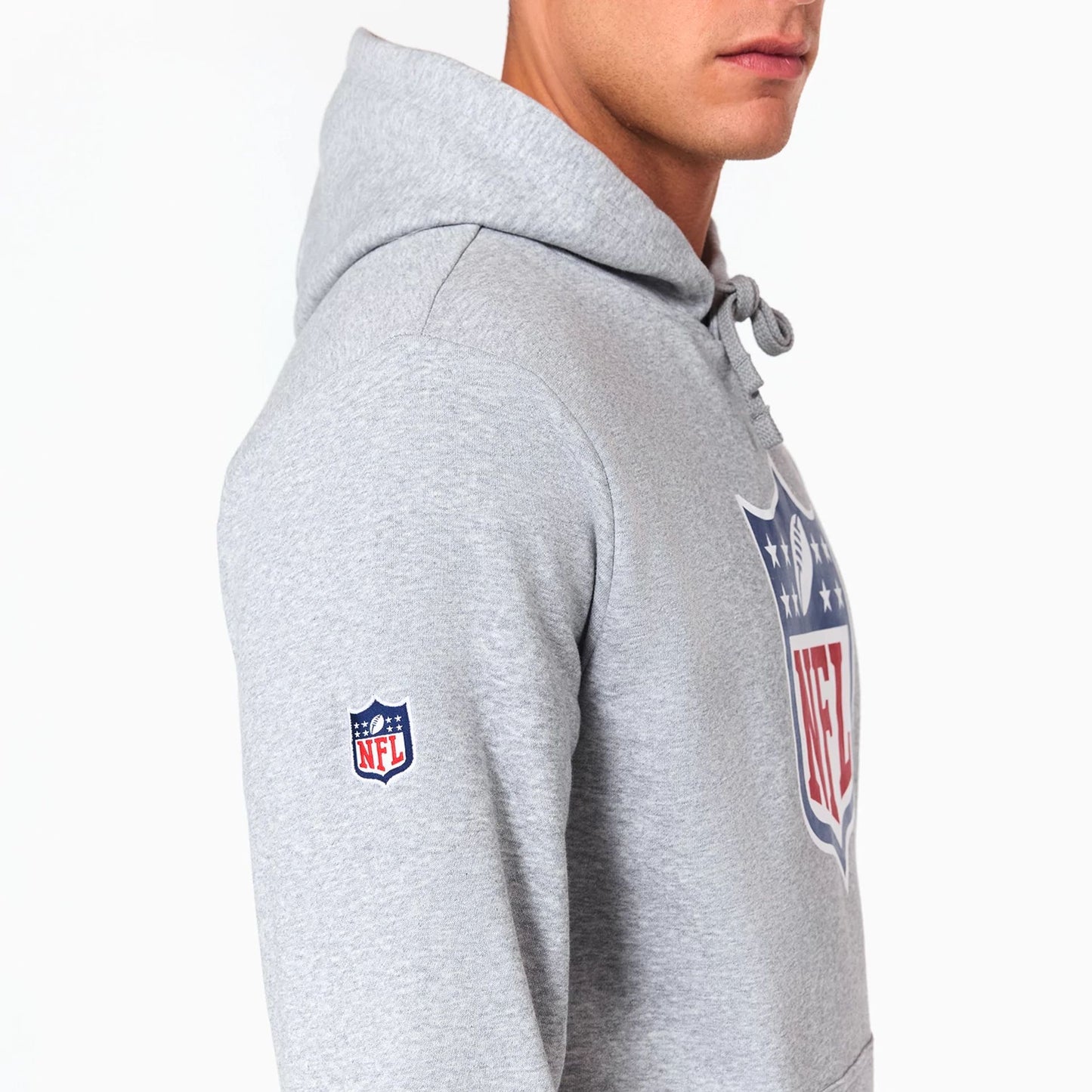 The Male model is wearing NFL Shield Logo NFL Grey Pullover Hoodie 6