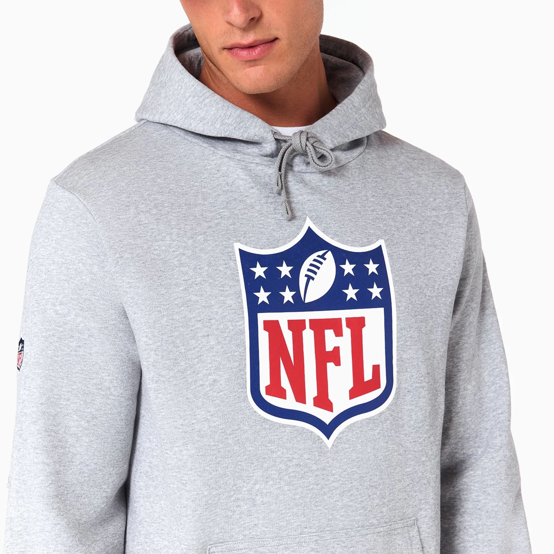 The Male model is wearing NFL Shield Logo NFL Grey Pullover Hoodie 4