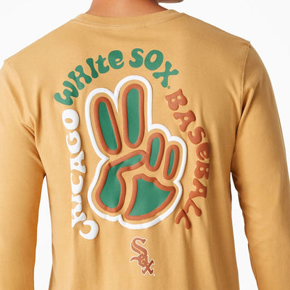 The Male model is wearing Chicago White Sox Camp Beige Long Sleeve T-Shirt 3