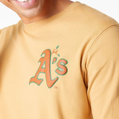 The Male model is wearing Oakland Athletics Camp Beige Long Sleeve T-Shirt 3