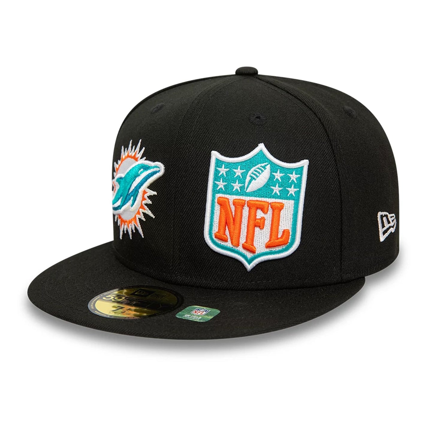 This is a Miami Dolphins NFL Sideline Black 59FIFTY Fitted Cap 1