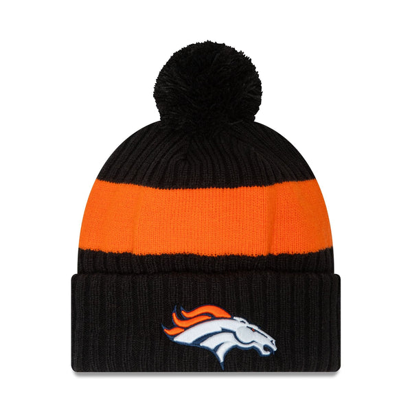 Denver Broncos NFL Sideline 2023 Black Bobble Knit Hat New Era Cap UK