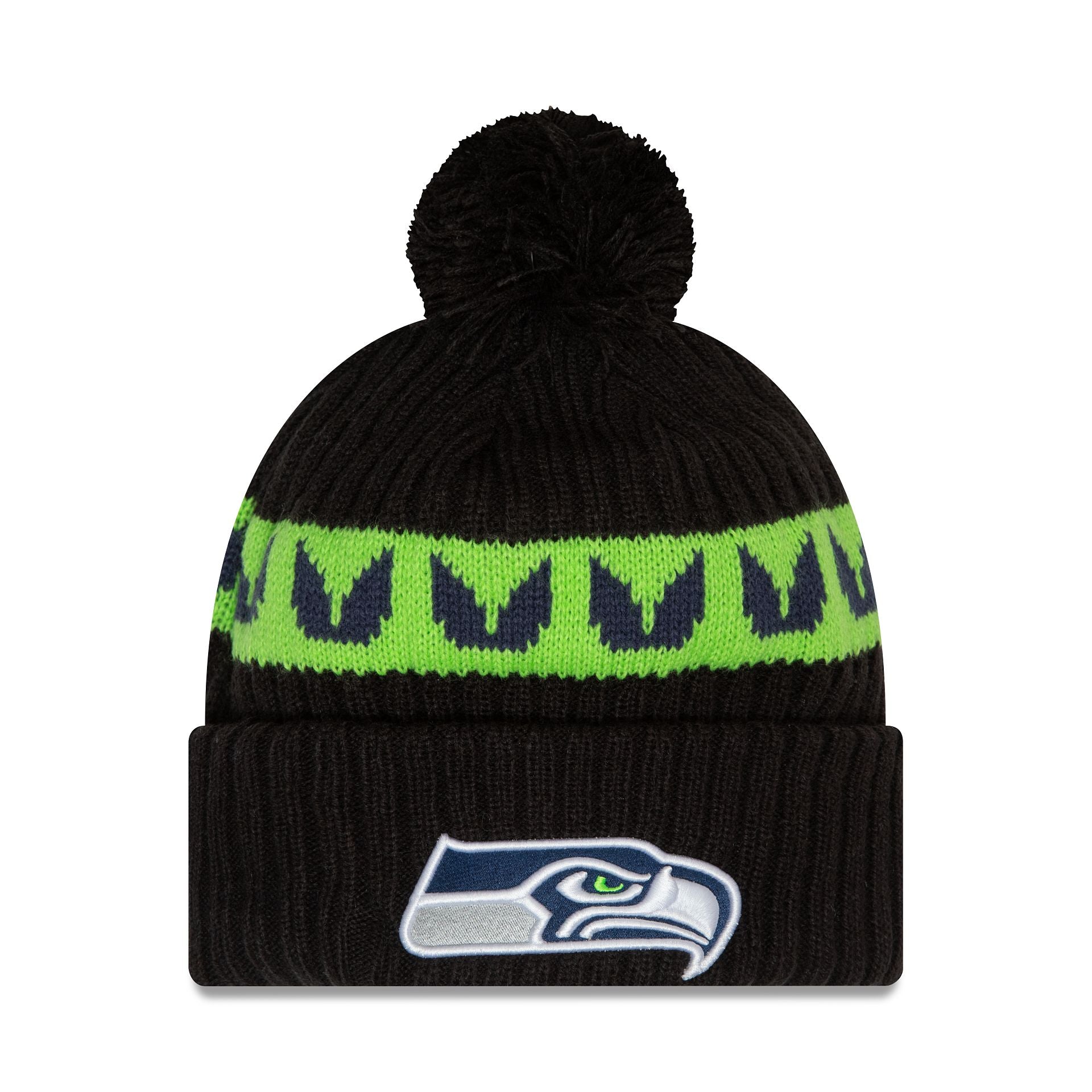 This is a Seattle Seahawks NFL Sideline 2023 Black Bobble Knit Hat 1