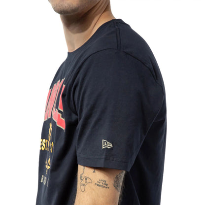 The Male model is wearing California Angels Gold Leaf Navy T-Shirt 4