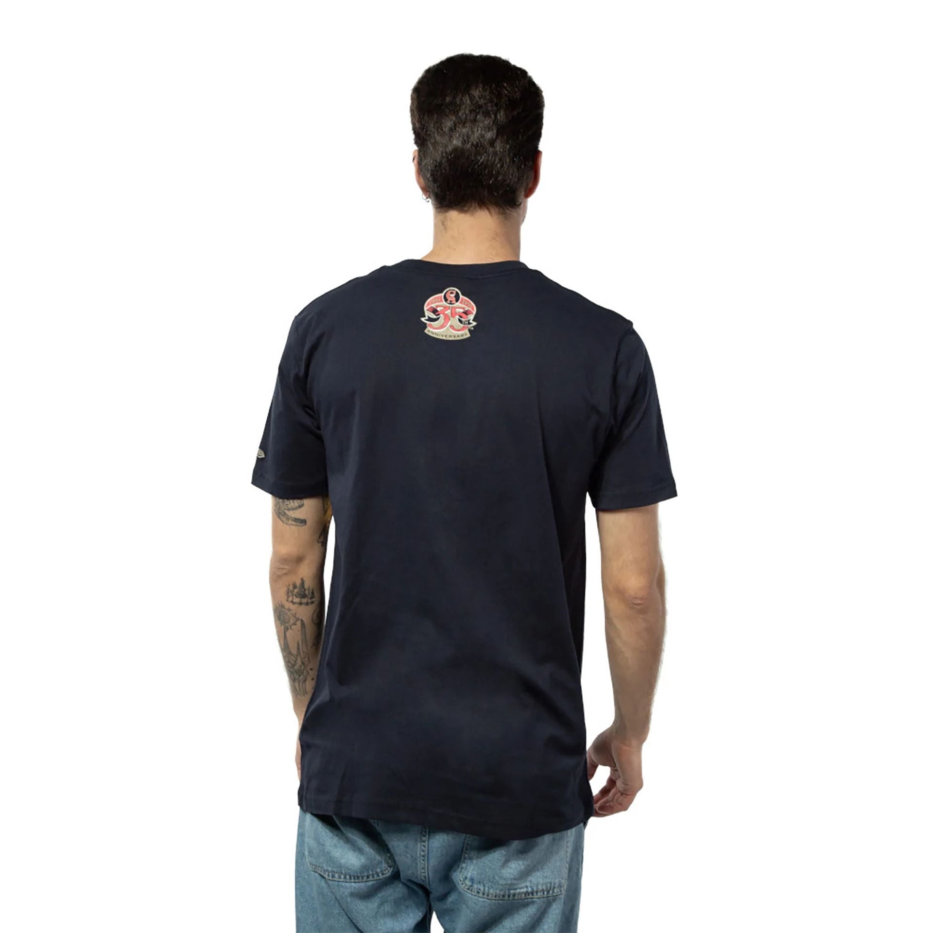 The Male model is wearing California Angels Gold Leaf Navy T-Shirt 5