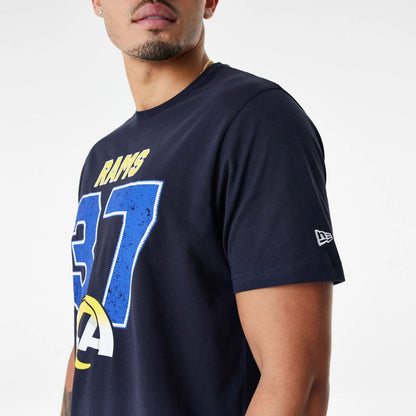 The Male model is wearing LA Rams NFL Wordmark Navy T-Shirt 7