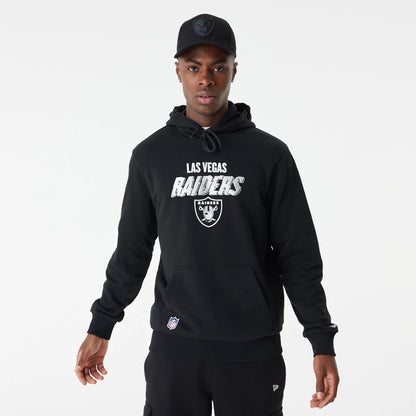 The Male model is wearing Las Vegas Raiders NFL Script Graphic Black Hoodie 6