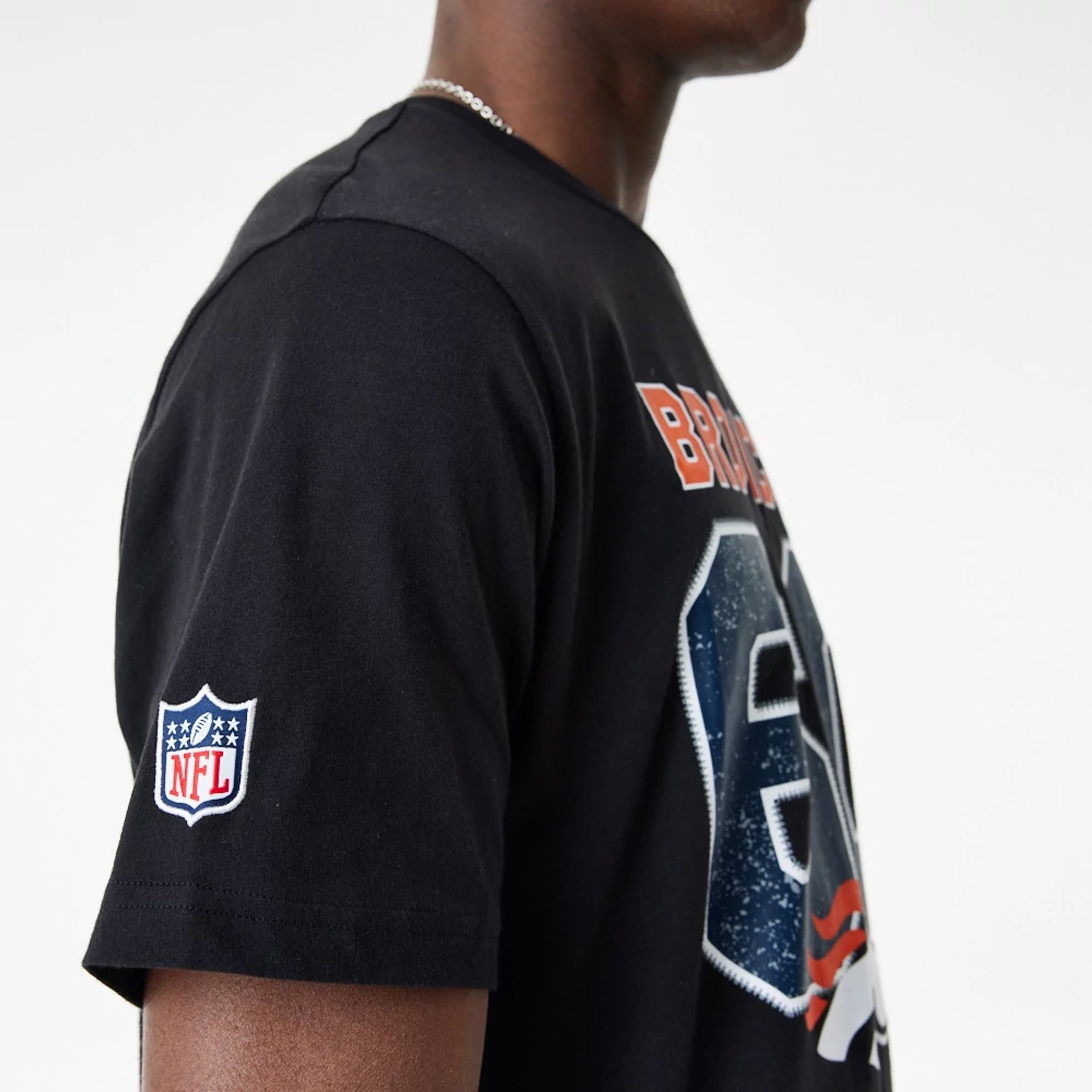 The Male model is wearing Denver Broncos NFL Wordmark Black T-Shirt 2