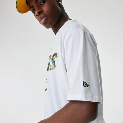 The Male model is wearing Green Bay Packers NFL Script Graphic White Oversized T-Shirt 2