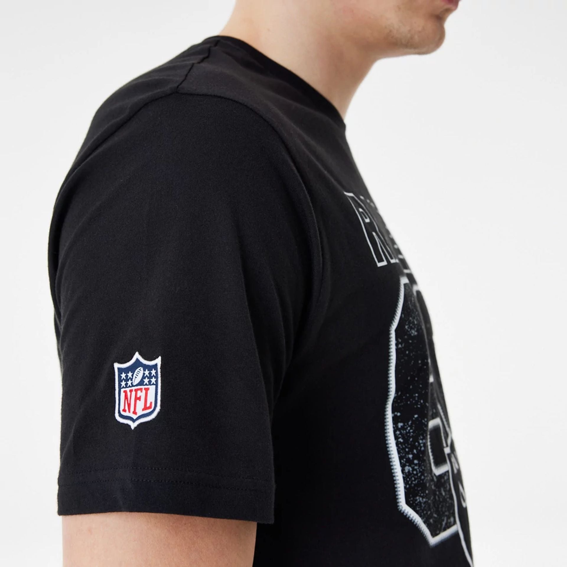 The Male model is wearing Las Vegas Raiders NFL Wordmark Black T-Shirt 6