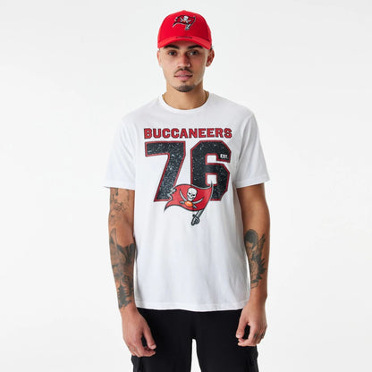 The Male model is wearing Tampa Bay Buccaneers NFL Wordmark White T-Shirt 6