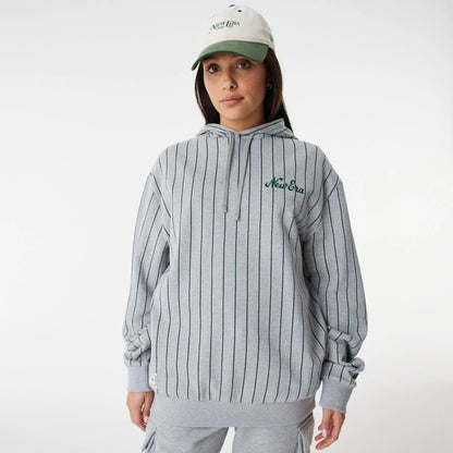 The Male model is wearing New Era Heritage Pinstripe Grey Oversized Hoodie 3