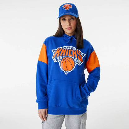 The Male model is wearing New York Knicks NBA Colour Block Blue Oversized Hoodie 10