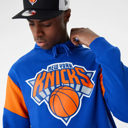 The Male model is wearing New York Knicks NBA Colour Block Blue Oversized Hoodie 1