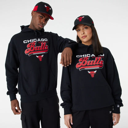 The Male model is wearing Chicago Bulls NBA Retro Graphic Black Oversized Hoodie 7