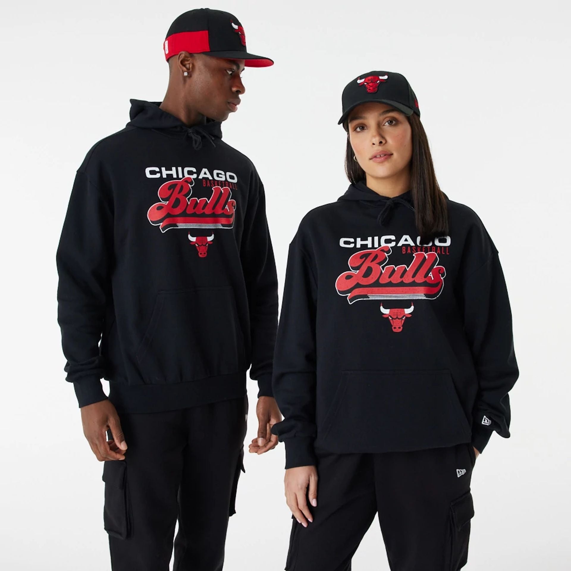 The Male model is wearing Chicago Bulls NBA Retro Graphic Black Oversized Hoodie 1