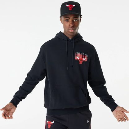 The Male model is wearing Chicago Bulls Skyline Graphic Black Oversized Hoodie 2