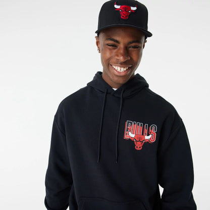 The Male model is wearing Chicago Bulls Skyline Graphic Black Oversized Hoodie 5