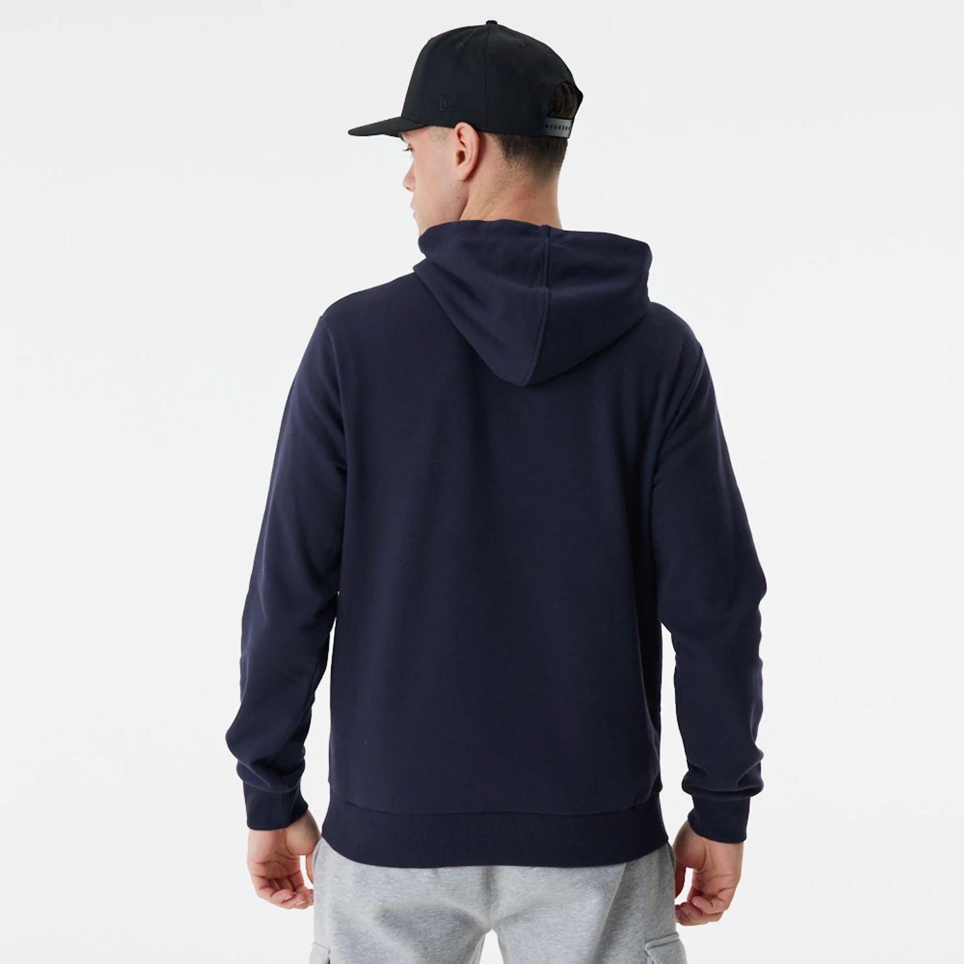 The Male model is wearing LA Rams NFL Team Graphic Navy Pullover Hoodie 2