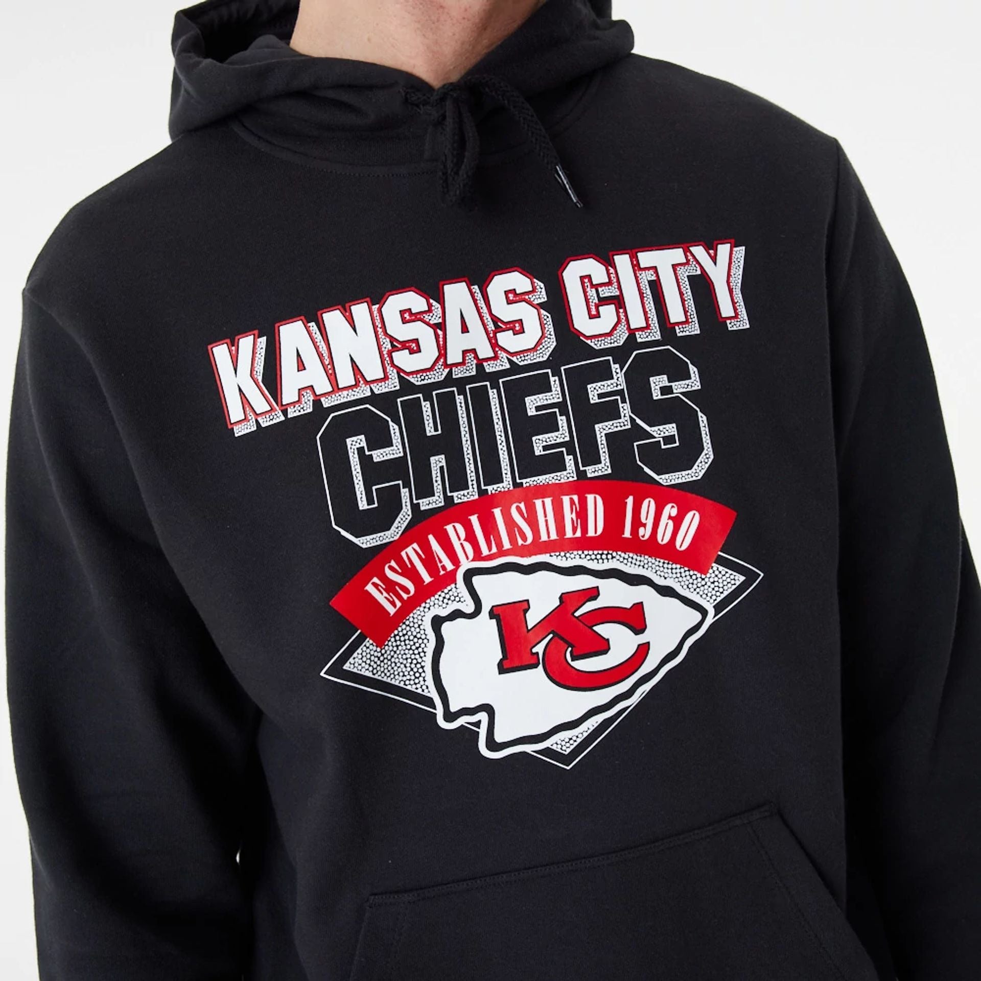 The Male model is wearing Kansas City Chiefs NFL Team Graphic Black Pullover Hoodie 4