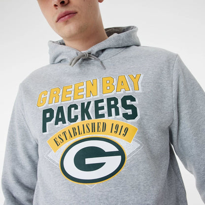 The Male model is wearing Green Bay Packers NFL Team Graphic Grey Pullover Hoodie 2