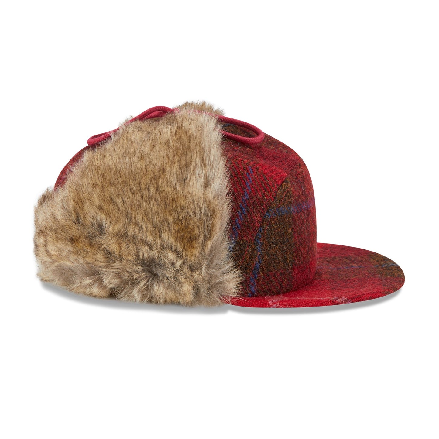 This is a Harris Tweed Red Dogear Camper Cap 4